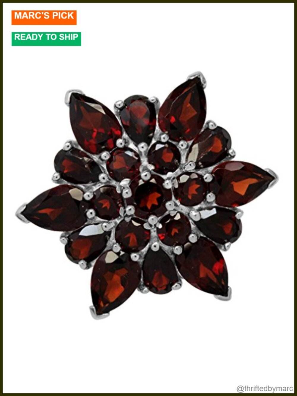 5.67ct Natural Garnet 925 Sterling Silver Flower Cluster Cocktail Ring